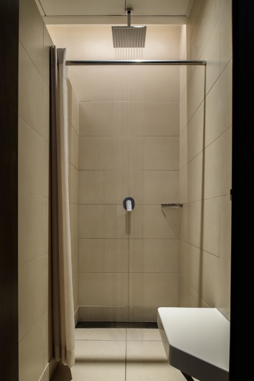 Hotel quality shower facilities in refurbished changing rooms.