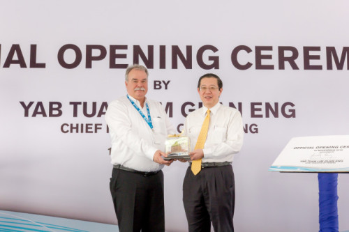 Alex Vogt, CEO of Optics Balzers, with Chief Minister of Penang, Lim Guan Eng.